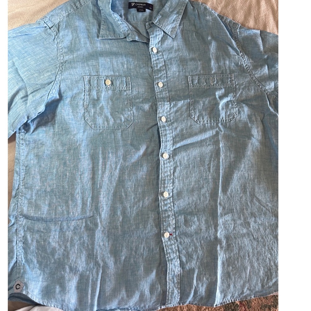 Cremieux Classics Mens XL Blue Linen Blend Short Sleeve Button Down Shirt